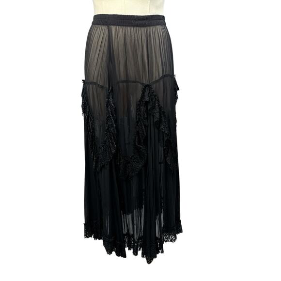 Boston Proper Black Mesh Lace Skirt Small Witchy Boho Romantic Gothic Maxi USA - Picture 1 of 14
